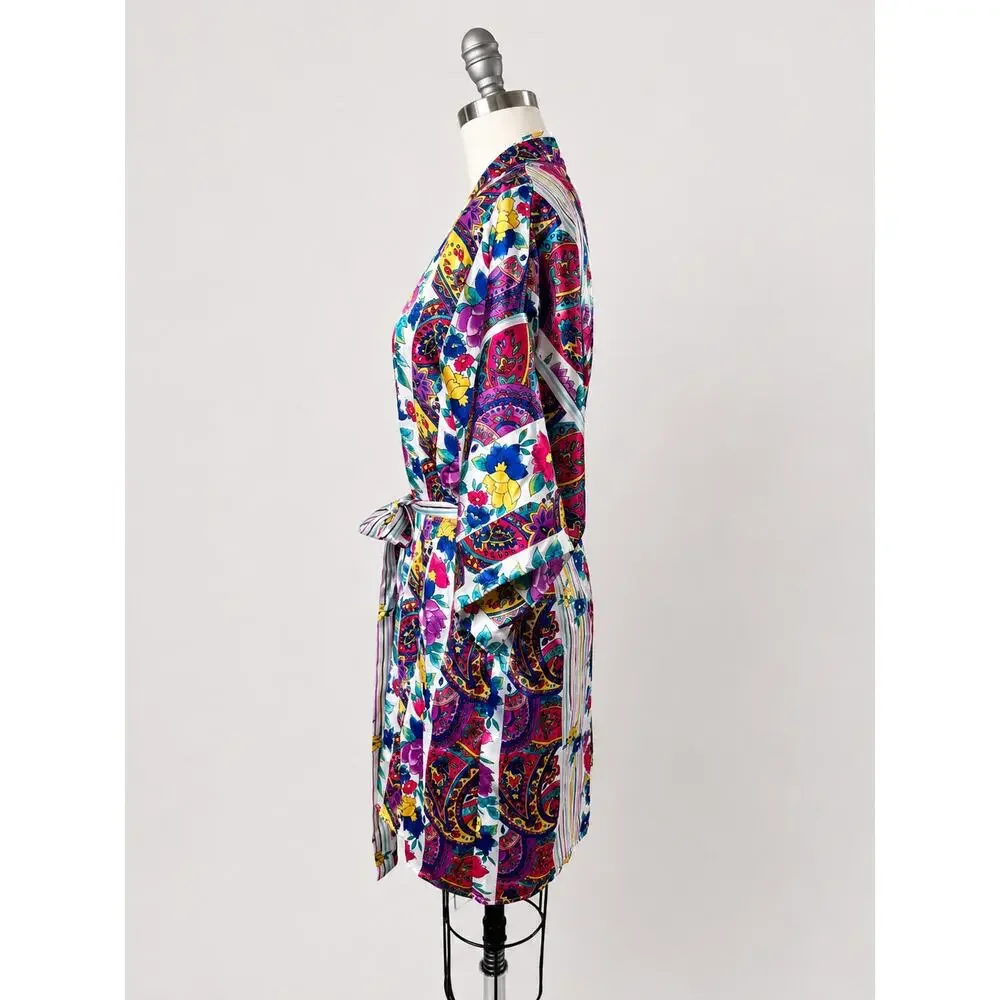 Secret Treasures Satin Robe Nightgown Set M L Floral Paisley Kimono Lingerie